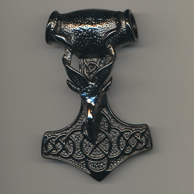 Stor Thors hammer med gedehoved - stål i sort farve